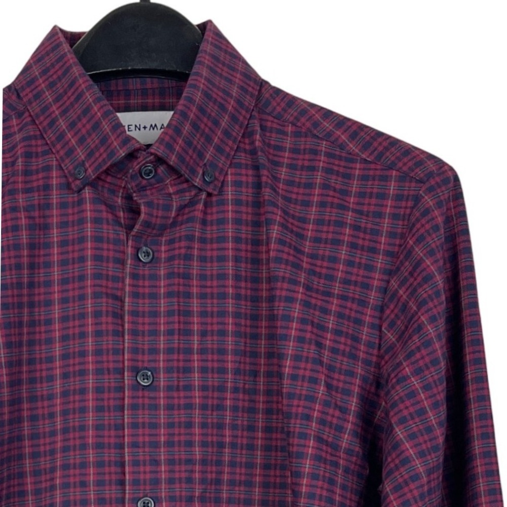 Mizzen+Main Mens M‎ Trim Fit Performance Oxford Button Down L/S Shirt Red Plaid
